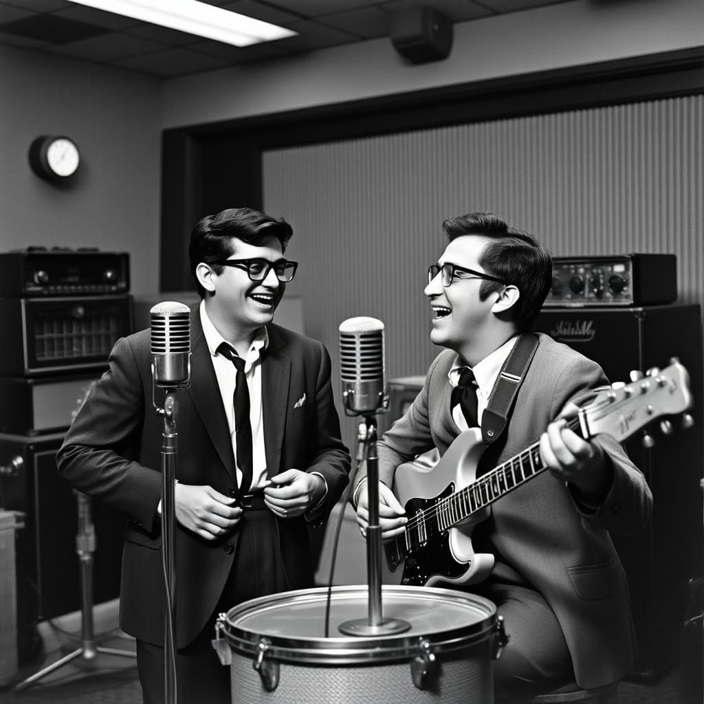 Vintage Musicians Share a Laugh in 1950s Recording Studio
