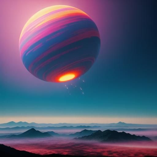 Ethereal Sphere in Burning Landscape: Vaporwave Film Still