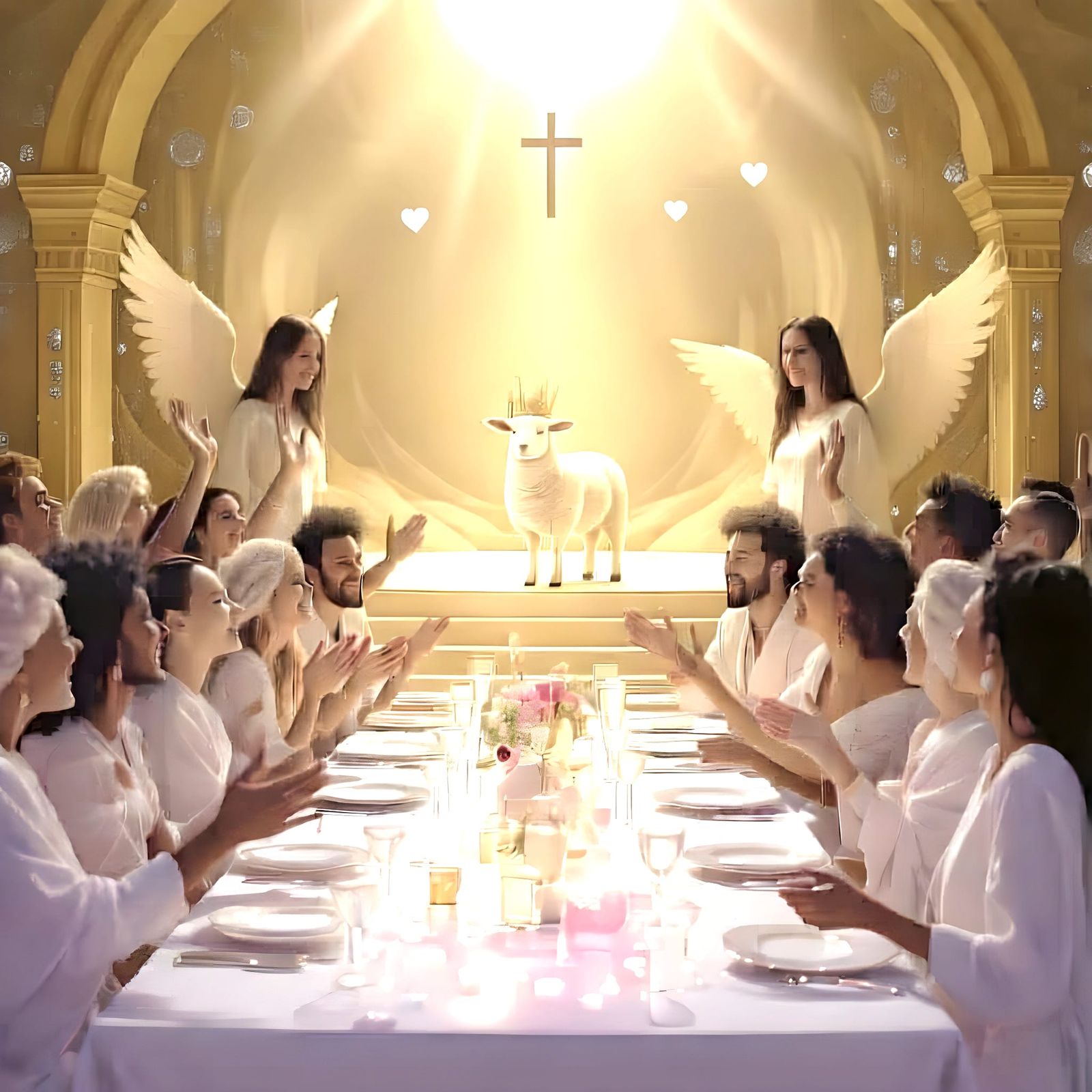 Joyful Celebration: People Dancing at a White-Themed Feast