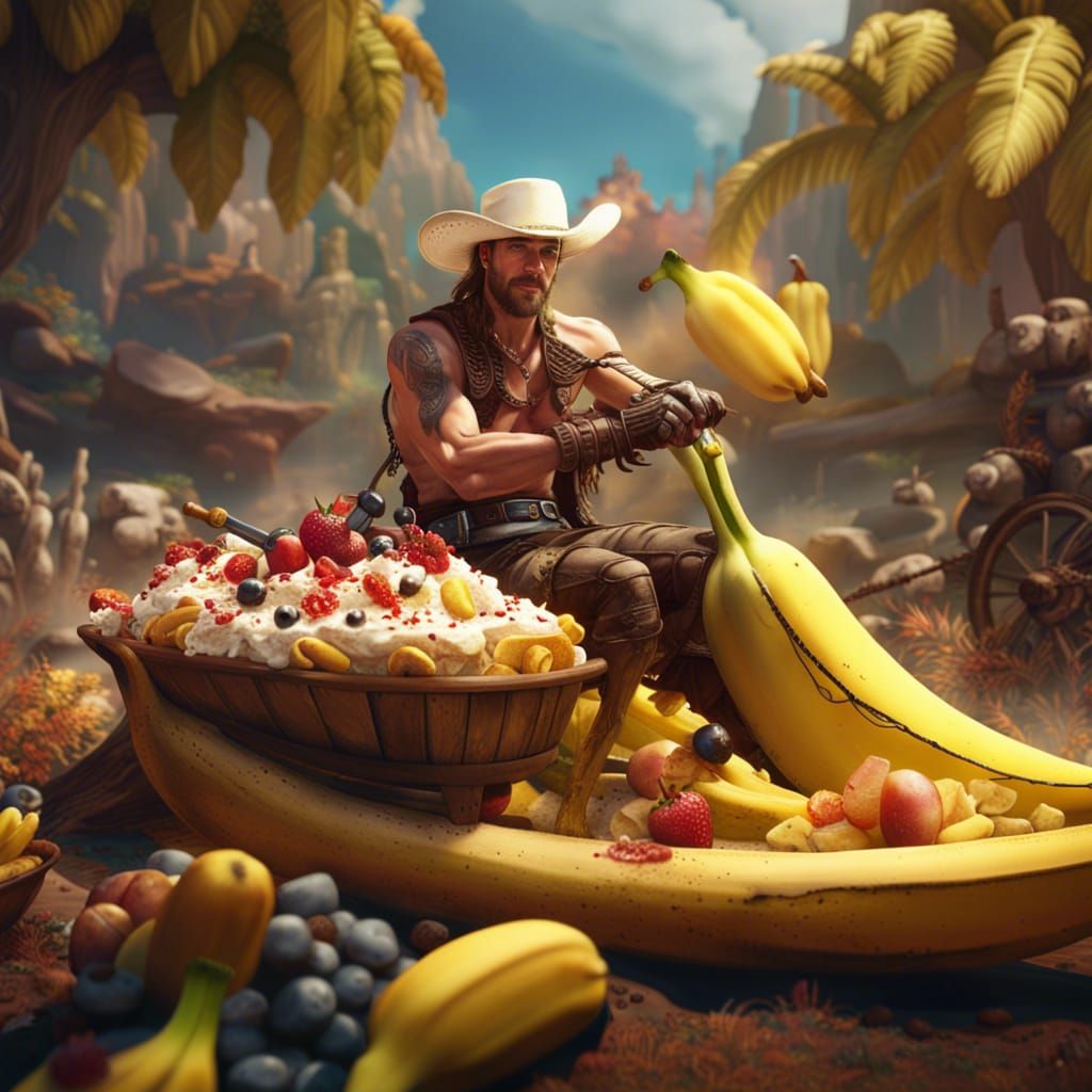 Shirtless Cowboy Rides a Banana Split: Fantasy Art