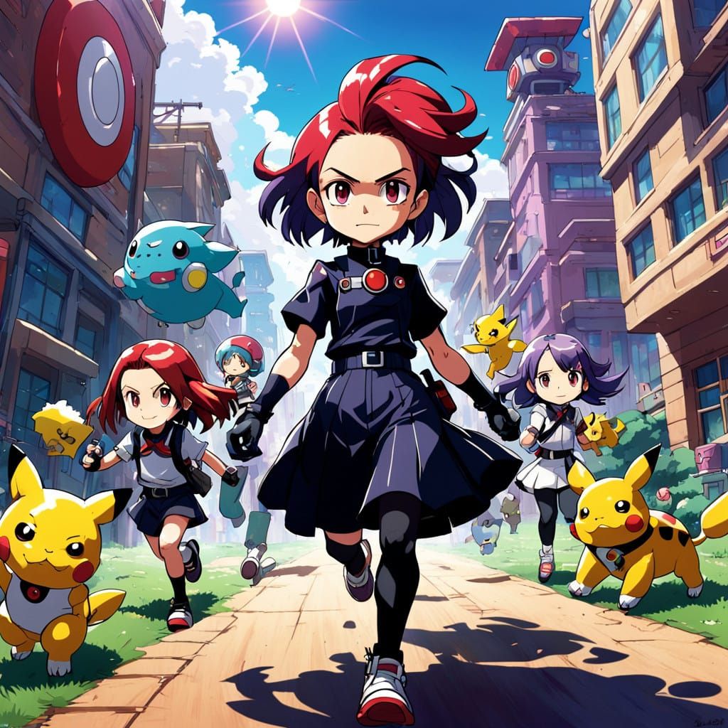 Team Rocket Manages a Colorful Pokémon Daycare in Anime Styl...