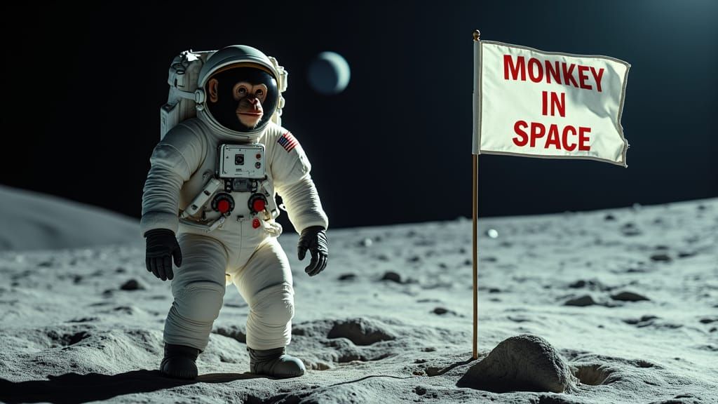 Chimpanzee Astronaut on the Moon in Spacesuit