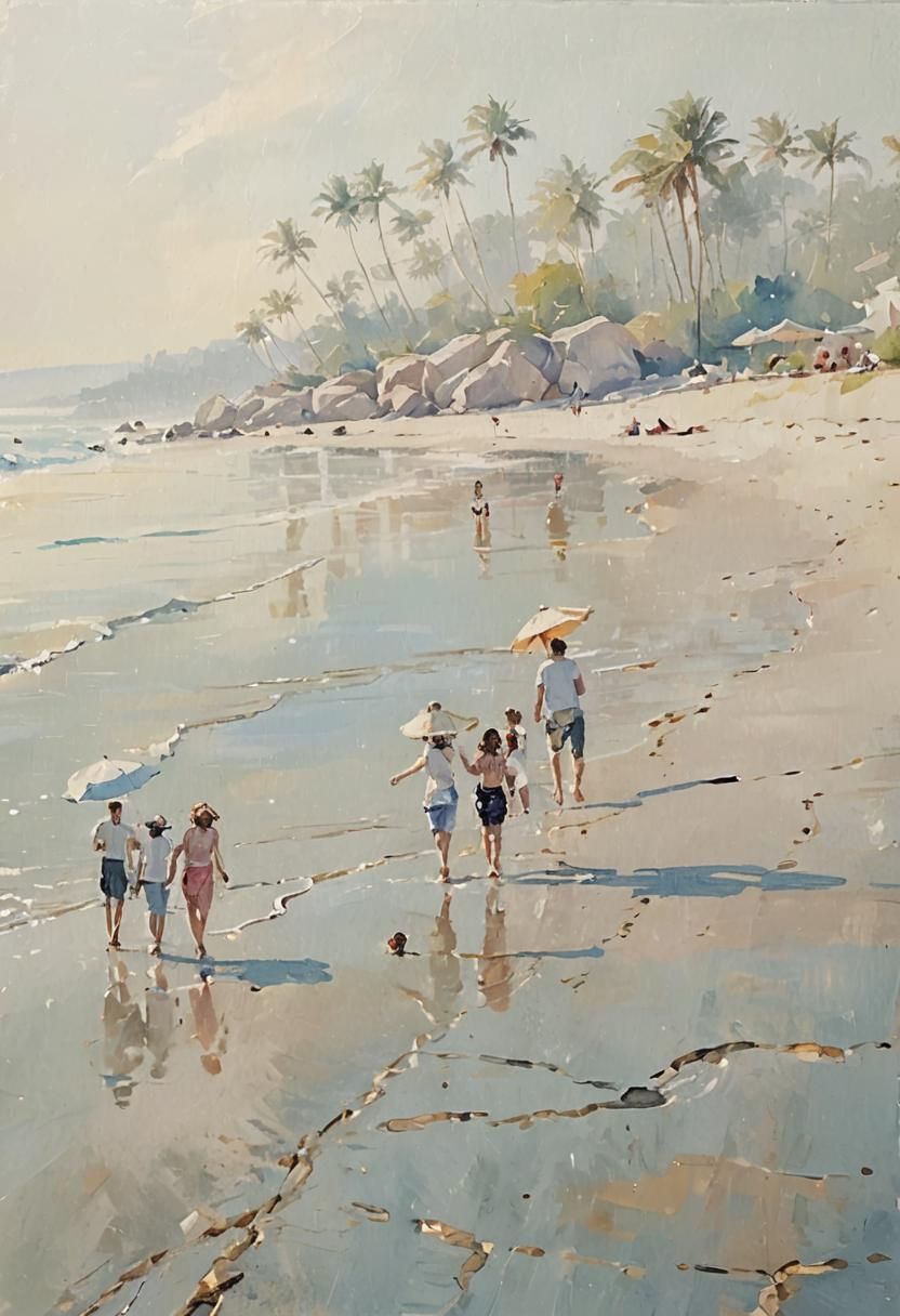 Impressionist Beach Scene with Golden Light