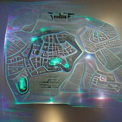 Futuristic Holographic Town Map in Neon Style