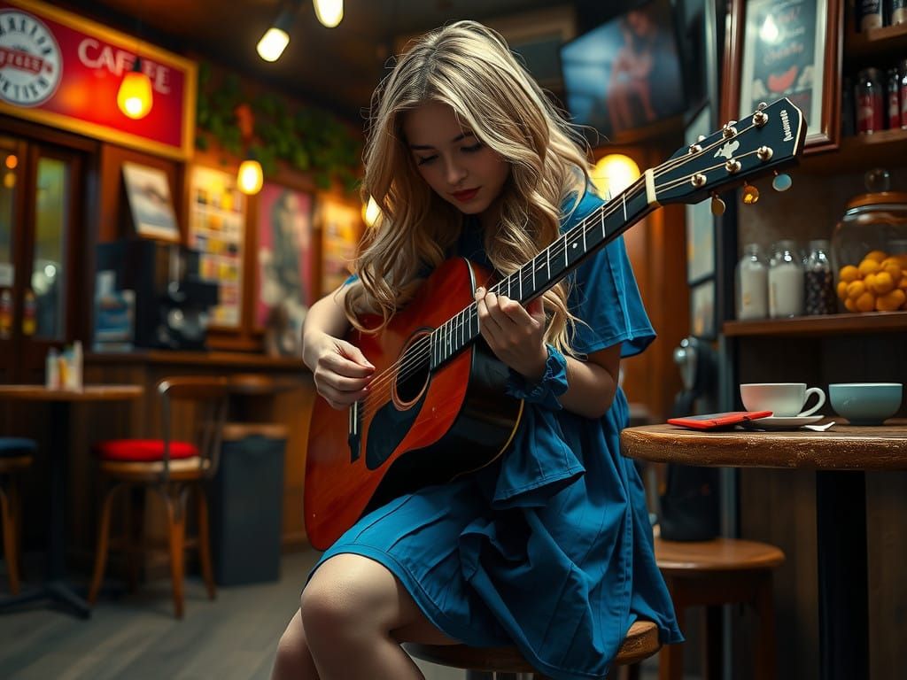 Enchanting Midnight Coffee Shop Serenade in Hyperrealistic S...