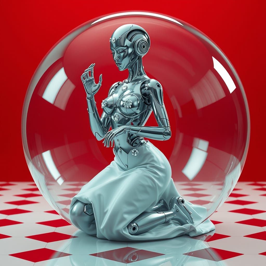 Glamorous Robot Woman in Crystal Orb