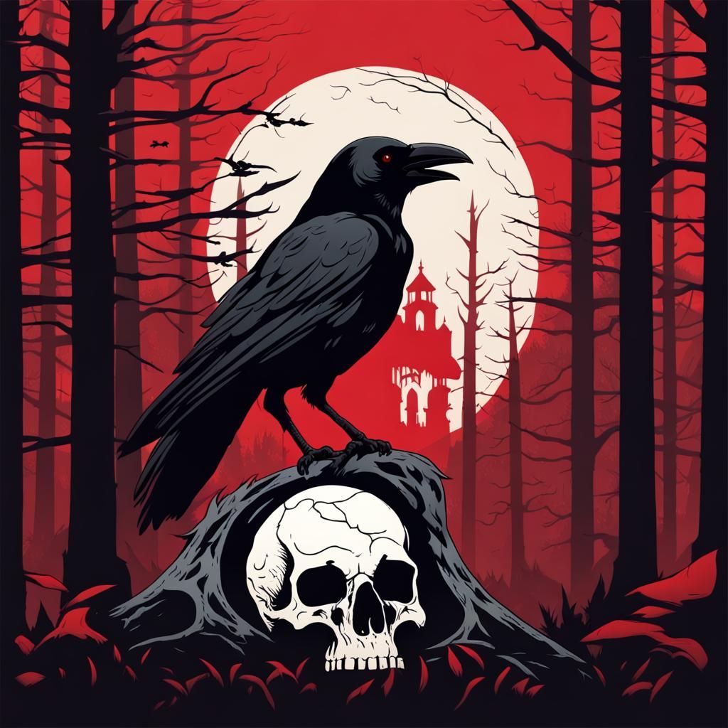 Crow and Skull in Graphic Novel Style