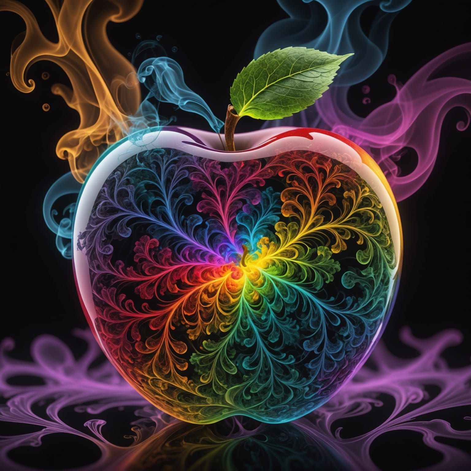 Fractal Apple in Multicolored Smoke, 8K Photography