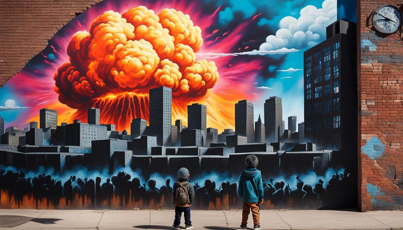 Child in Front of Graffiti Atomic Explosion