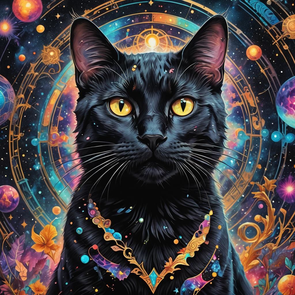 Astral Black Cat in Cosmic Visionary Style