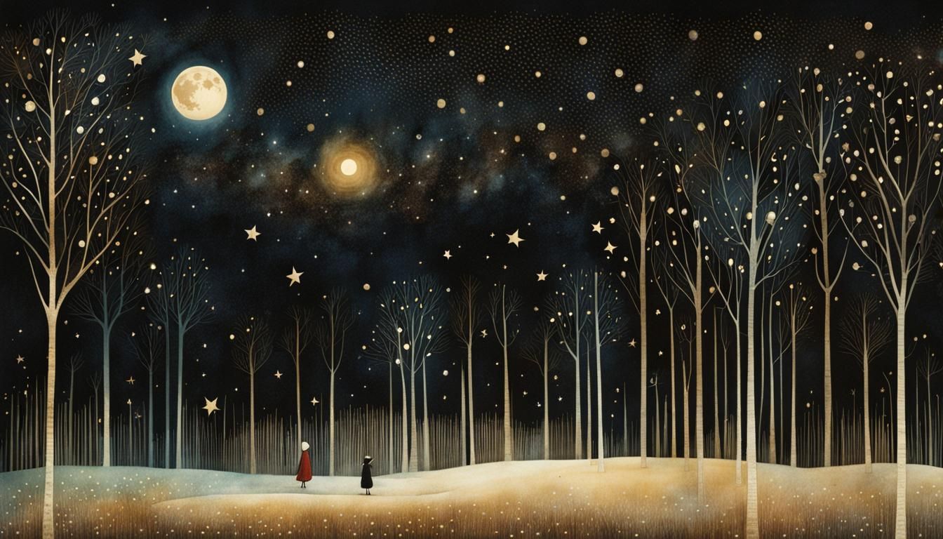 Starry Night Sky Illustration in Storybook Style