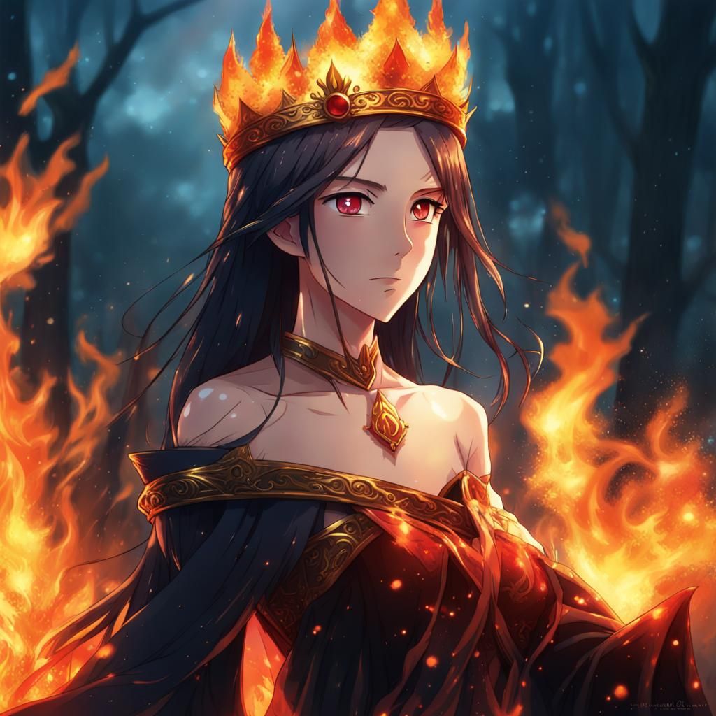 Anime Fire Princess with Water Crown