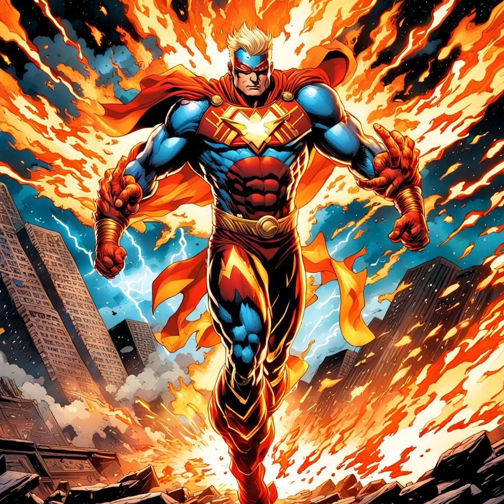 Dc comics superhero Firestorm Masterpiece, Best Quality, fla...