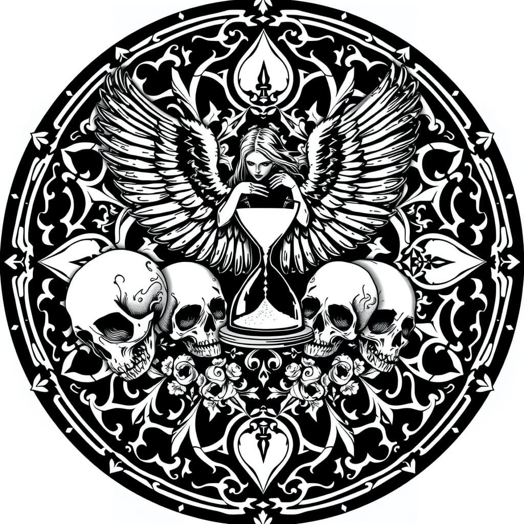 Gothic Mandala: Angel of Death in Black and White