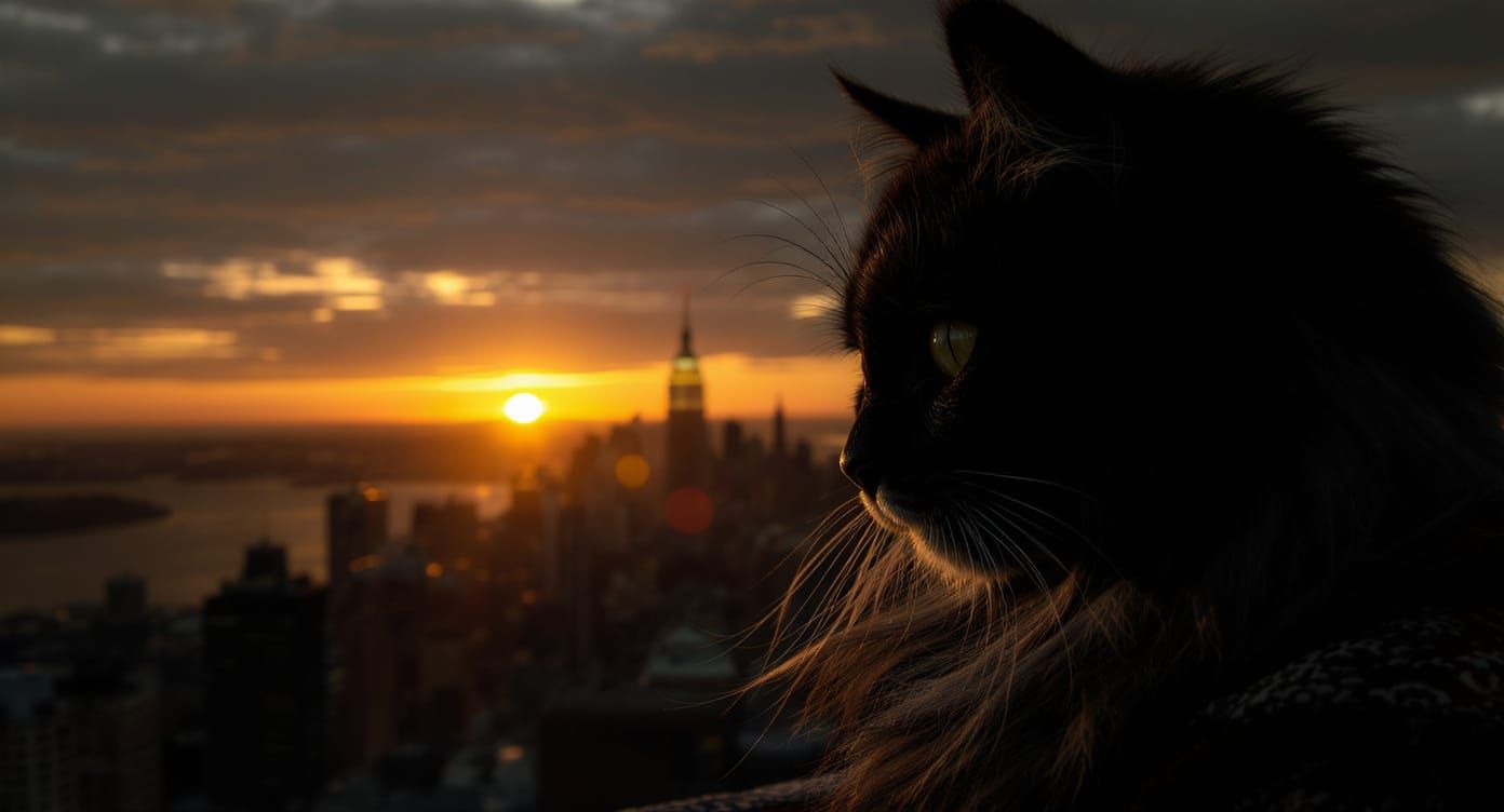 City Sunrise with Cat Silhouette