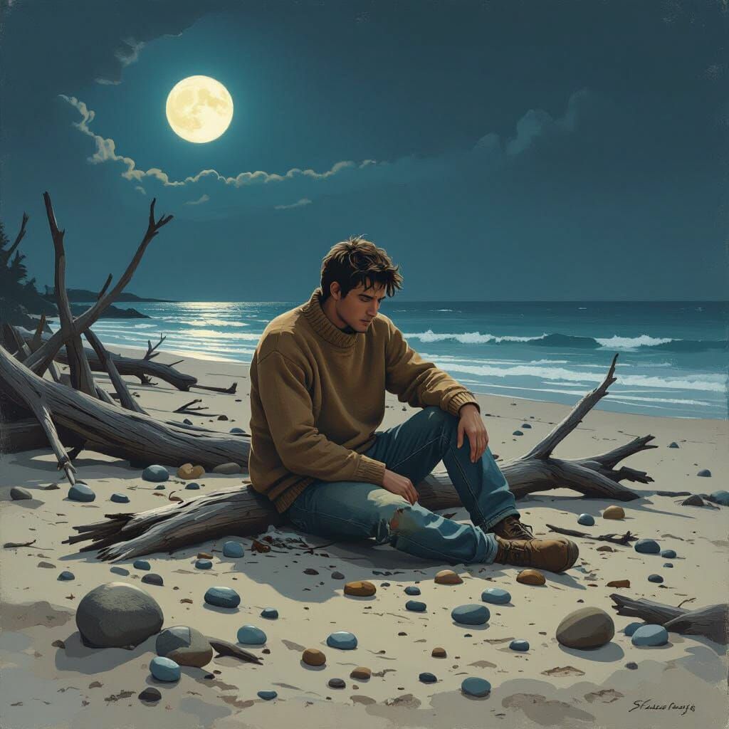 Moonlit Castaway in Stalenhag Style