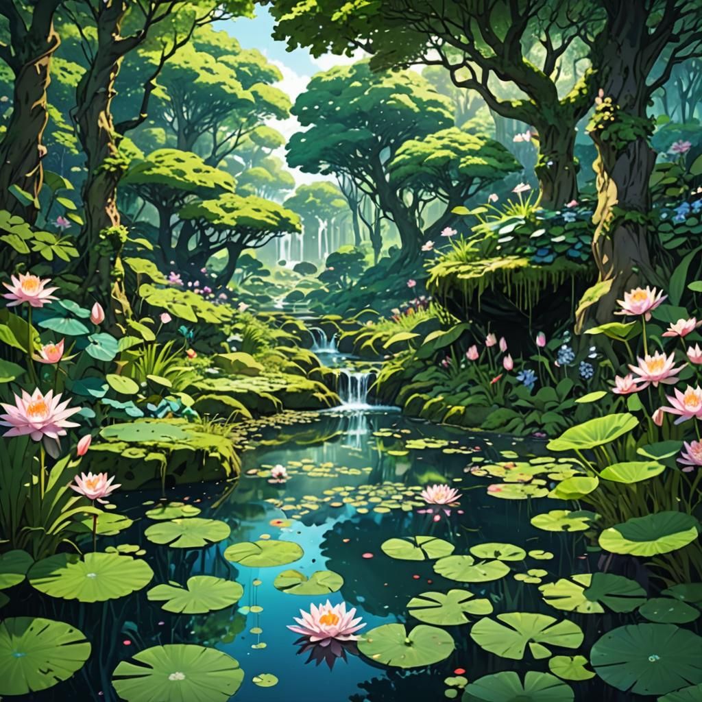 Anime Druid World: Lush Forest Stream