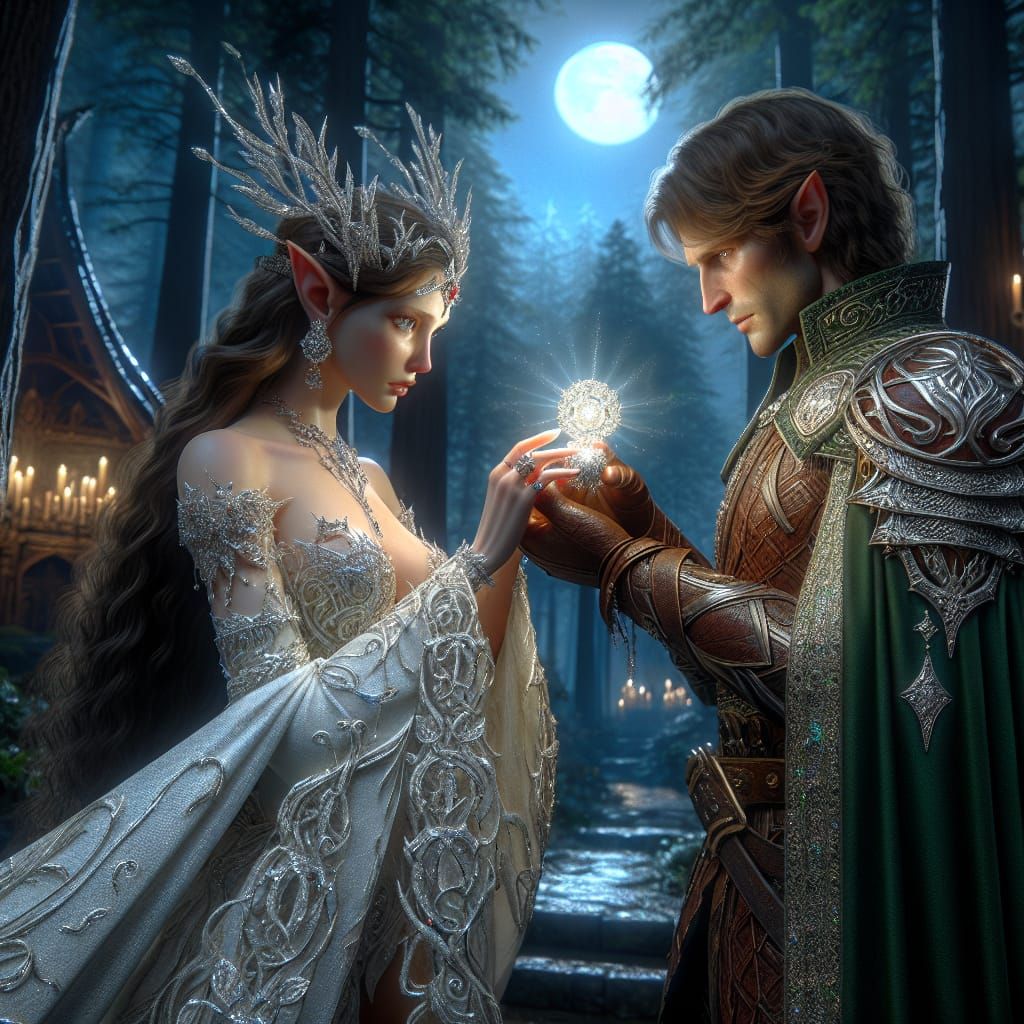 Elven Princess Grants Evenstar Pendant in Enchanted Forest
