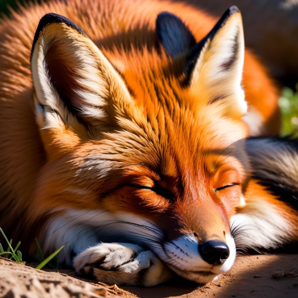 Sleeping Fox in Cozy Fall Setting: Cinematic Photo