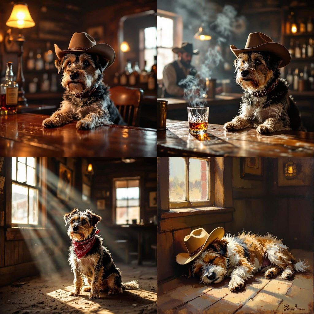 Loyal Dog Waits Patiently in Old Western Saloon