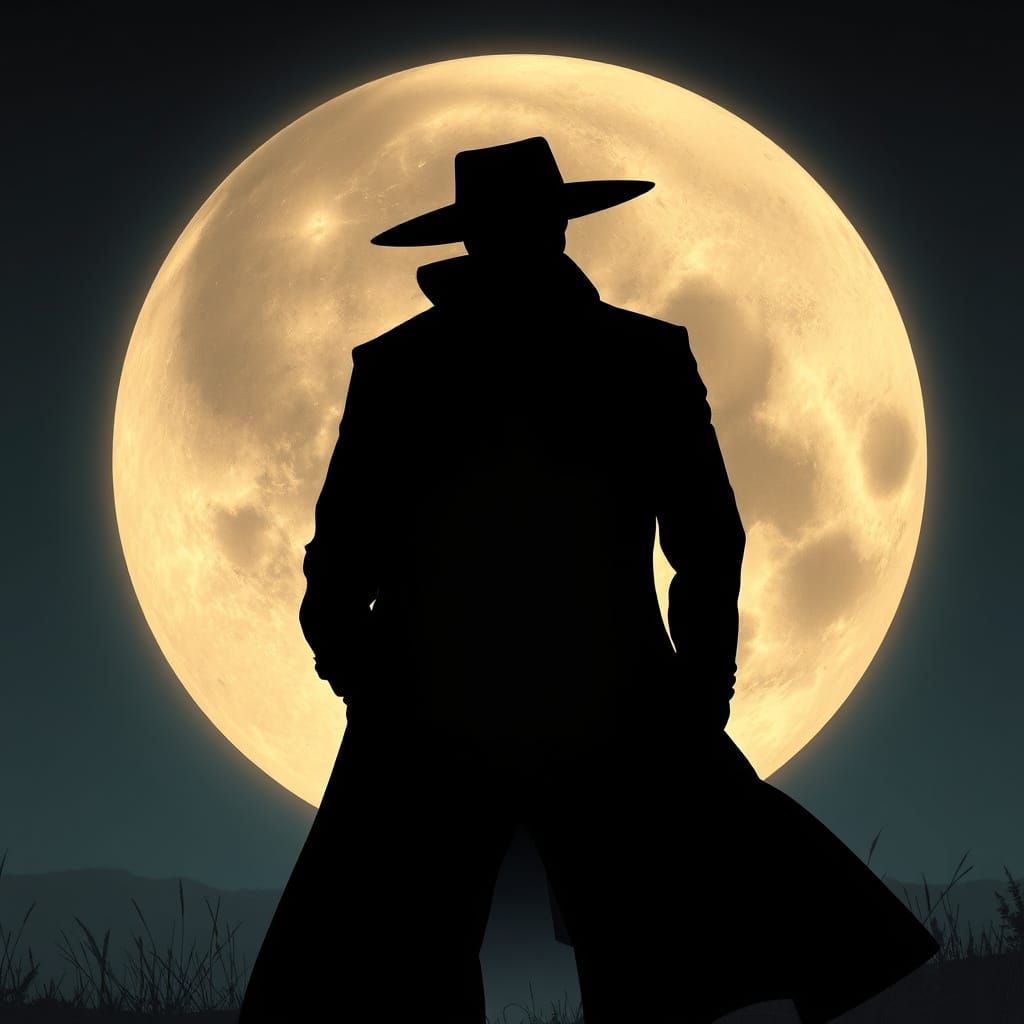 Man in Moon Silhouette as 3D Surreal Art