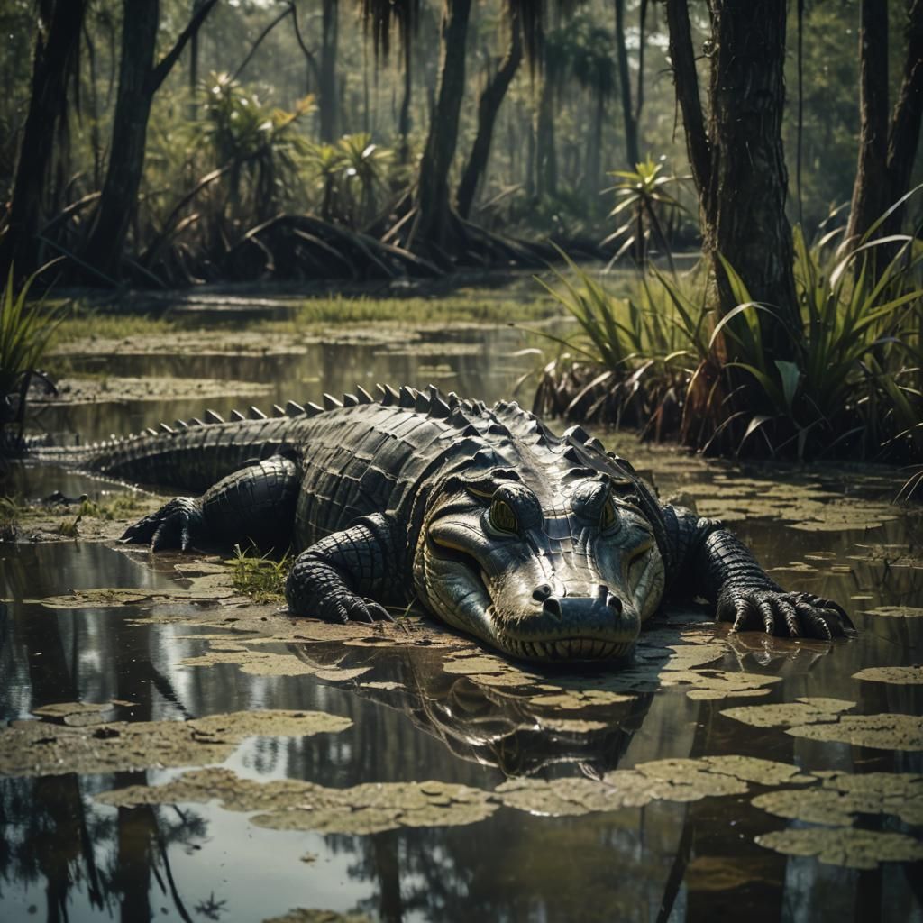 Realistic Alligator in a Cinematic Swamp Scene
