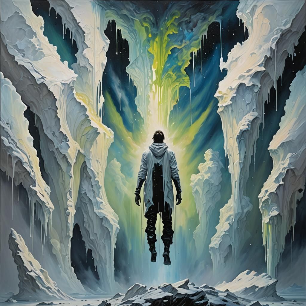 Abstract Space Scene with Aurora in Oil Painting Style