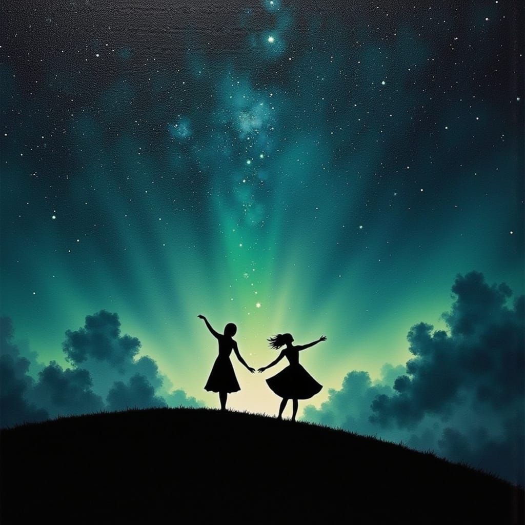 Silhouettes Dancing Under Starry Night Sky