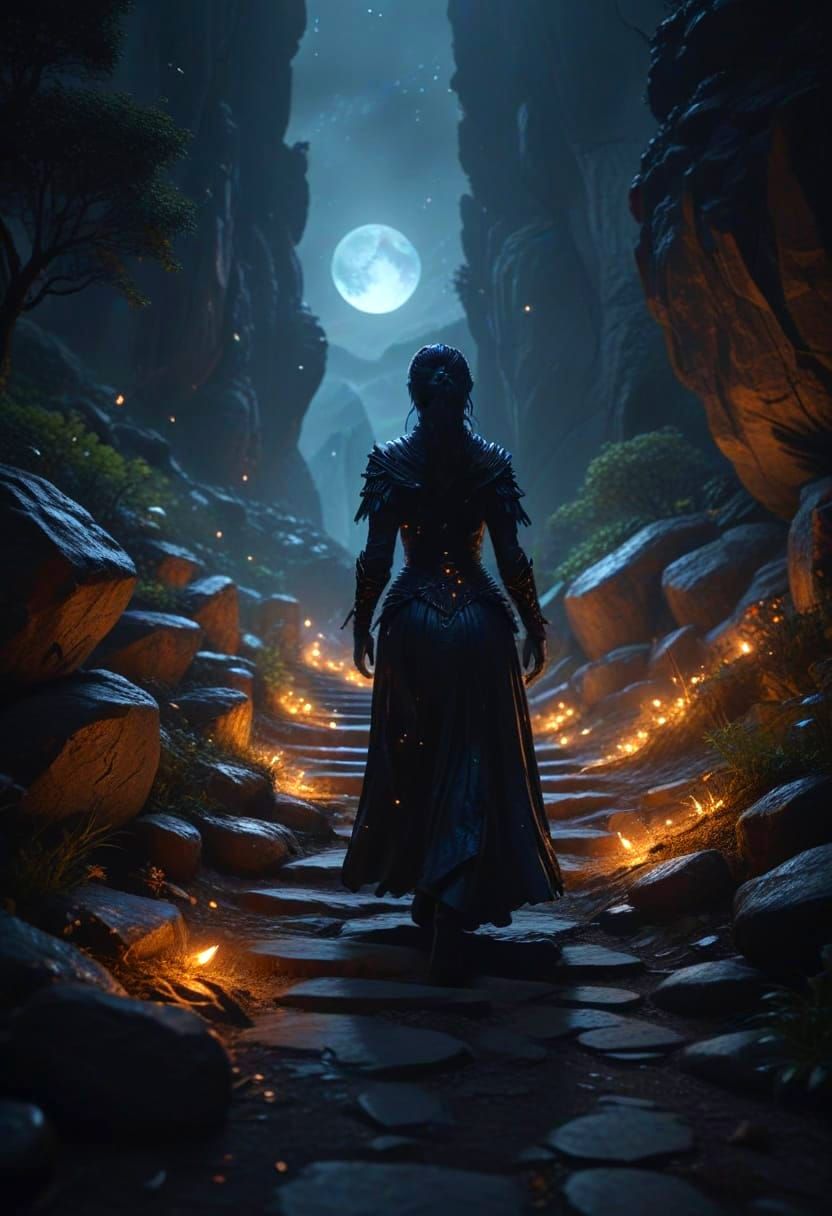 Jungle Sorceress Under Starry Sky in Dark Fantasy