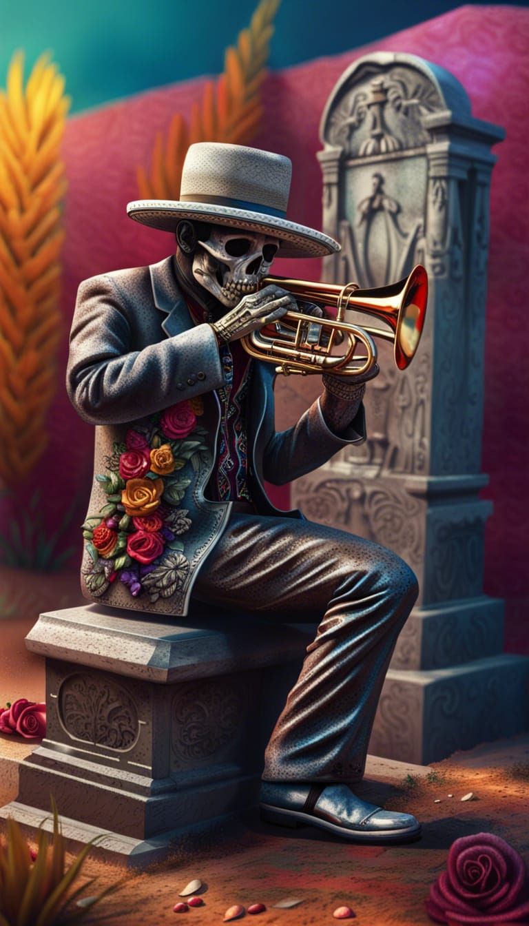 Mariachi Skeleton's Serenade: A Colorful Afterlife