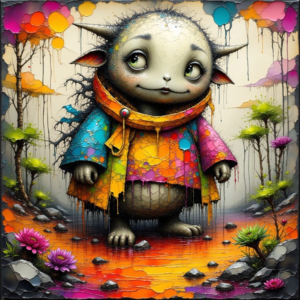 Playful Lava Monster in Basquiat-Inspired Spray Paint Art