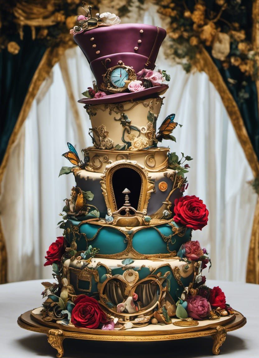 Alice in Wonderland Topsy Turvy Wedding Cake
