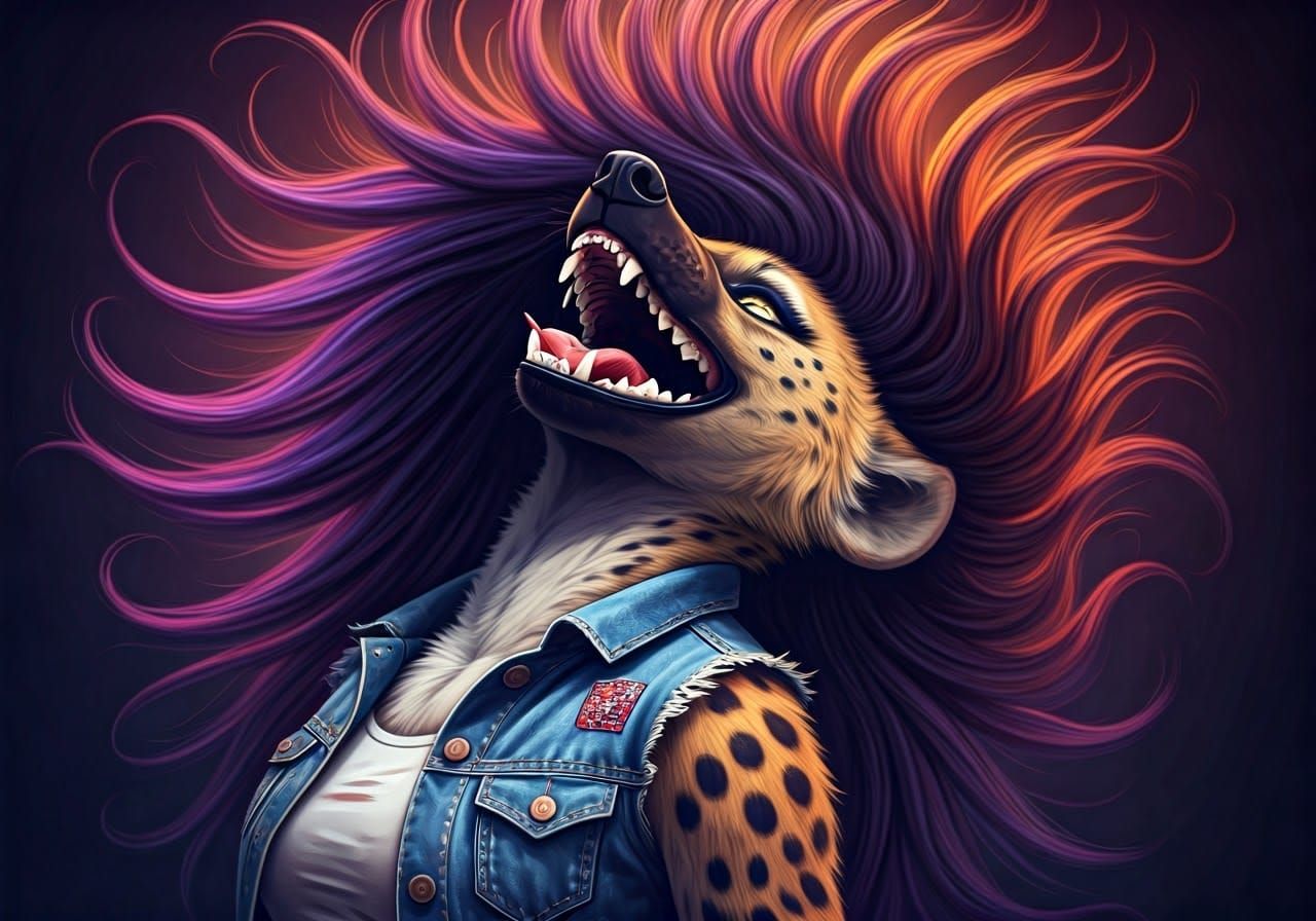Feminine She-Hyena in Psychedelic Laughter