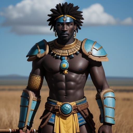 African Warrior on Battlefield in Hyper-Realistic Style