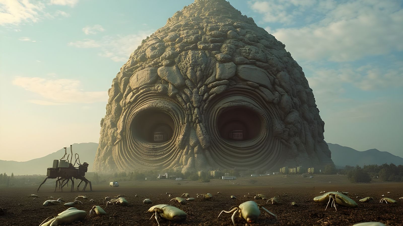 Surreal Cityscape Assembled by Aliens in a Vibrant, Cyberpun...