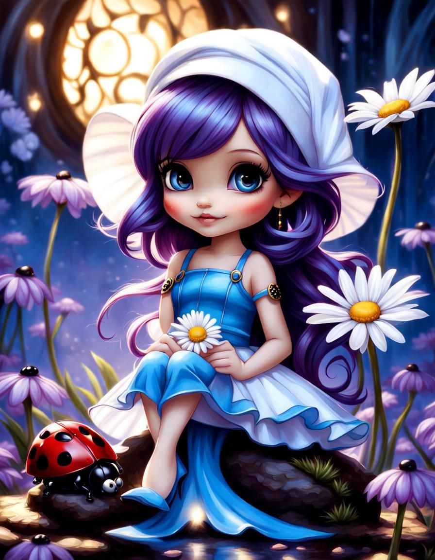 Tiny Friends - Pixie and Ladybird Amongst Flowers