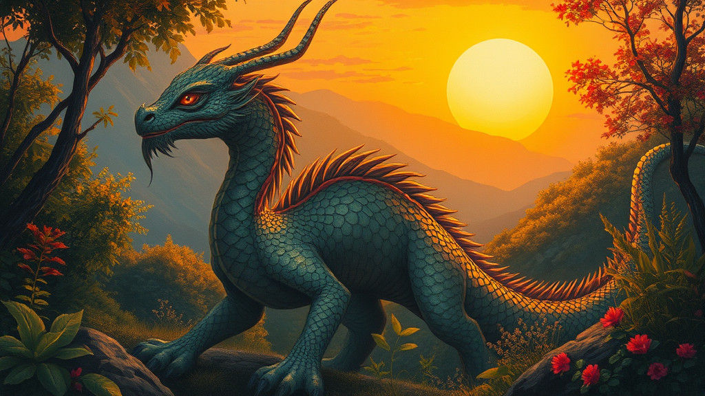 Dragon-like Creature in Gurney-Frazetta Style Landscape