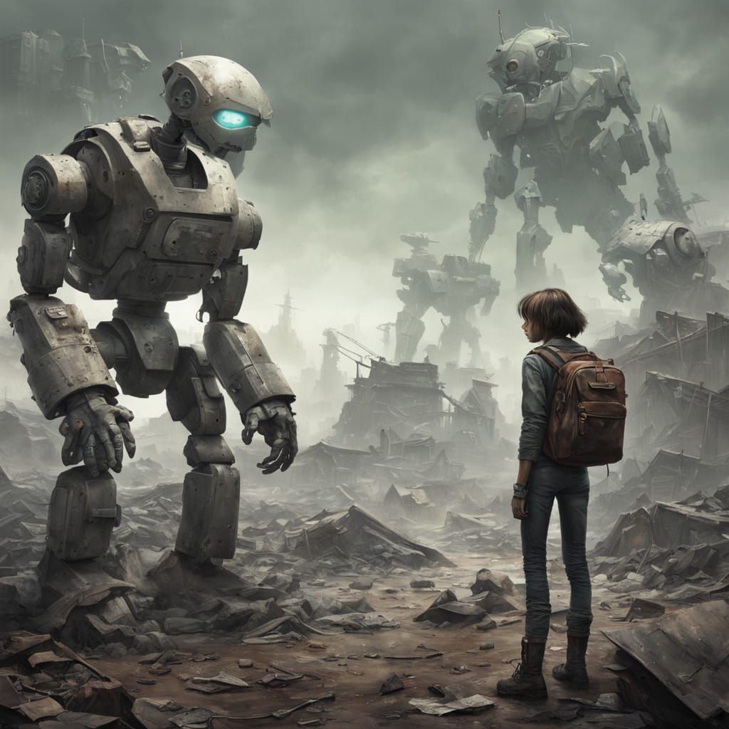 Mutant Duo Finds Ruined Robot in Post-Apocalyptic Wasteland