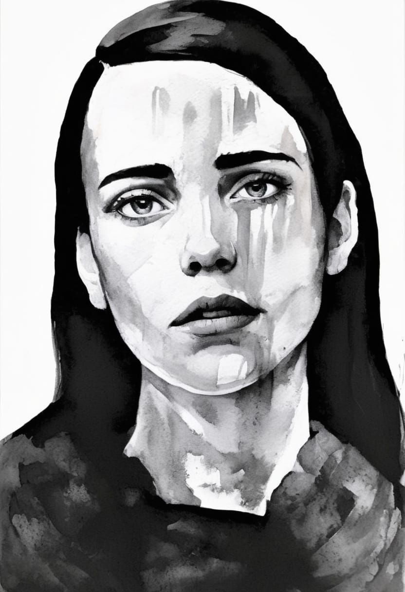 Gothgirl Portrait in High Contrast Impasto Style