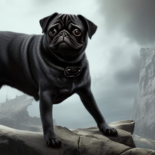 Detailed Digital Painting of a Black Pug