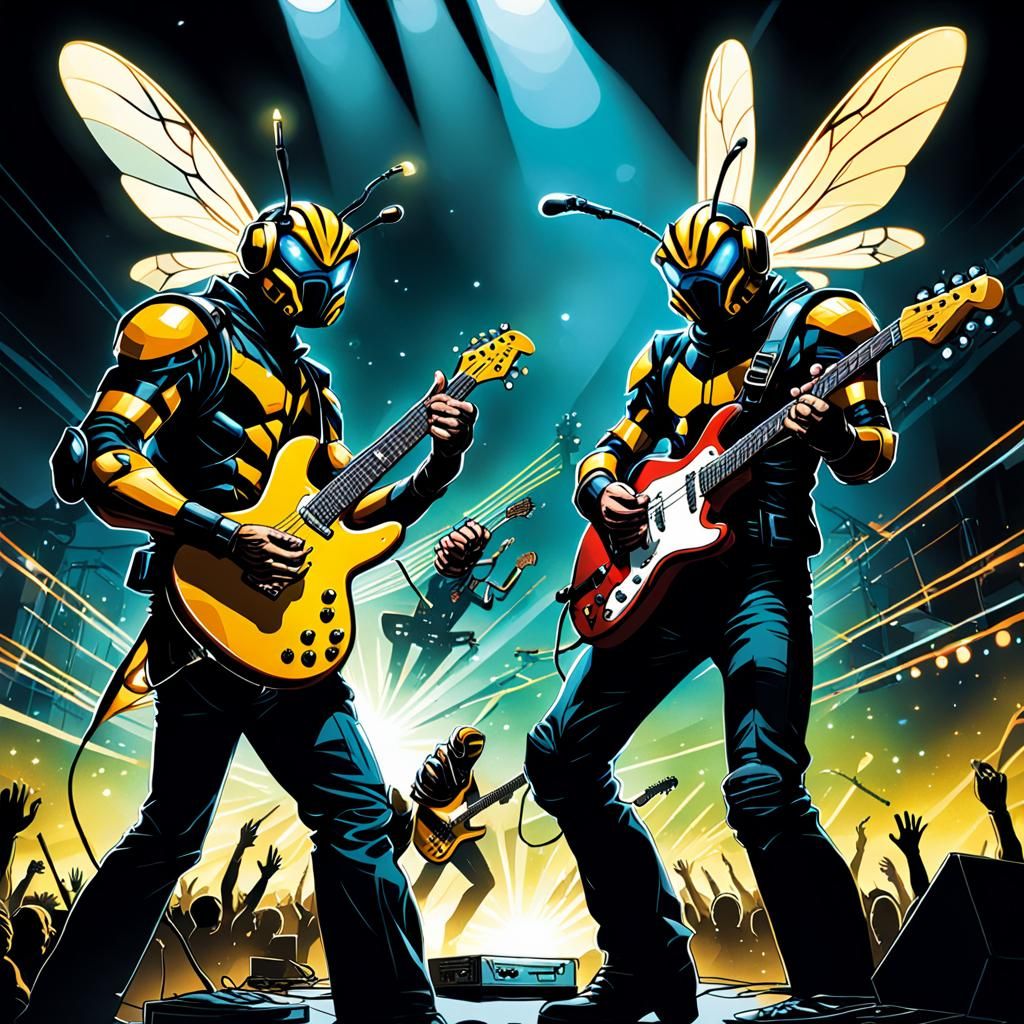 Wasps and Hornets Rock Concert in Comic Art Style