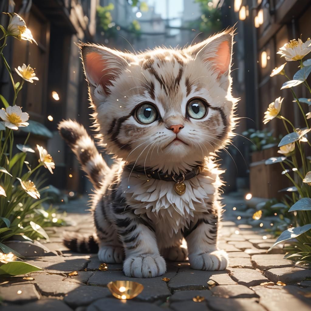 Expressive Kitten in 3D Anime Art Style