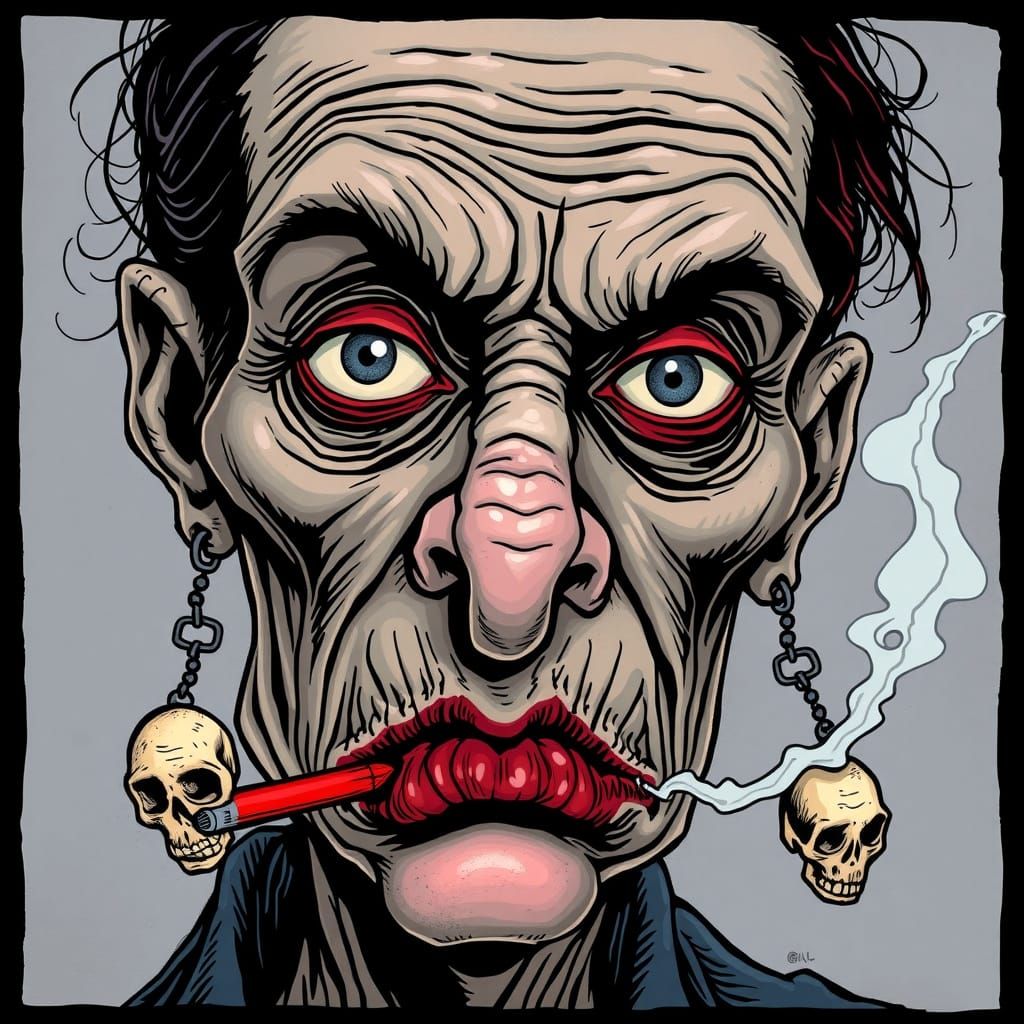 Gritty Cartoon Portrait of an Ugly Elderly Woman