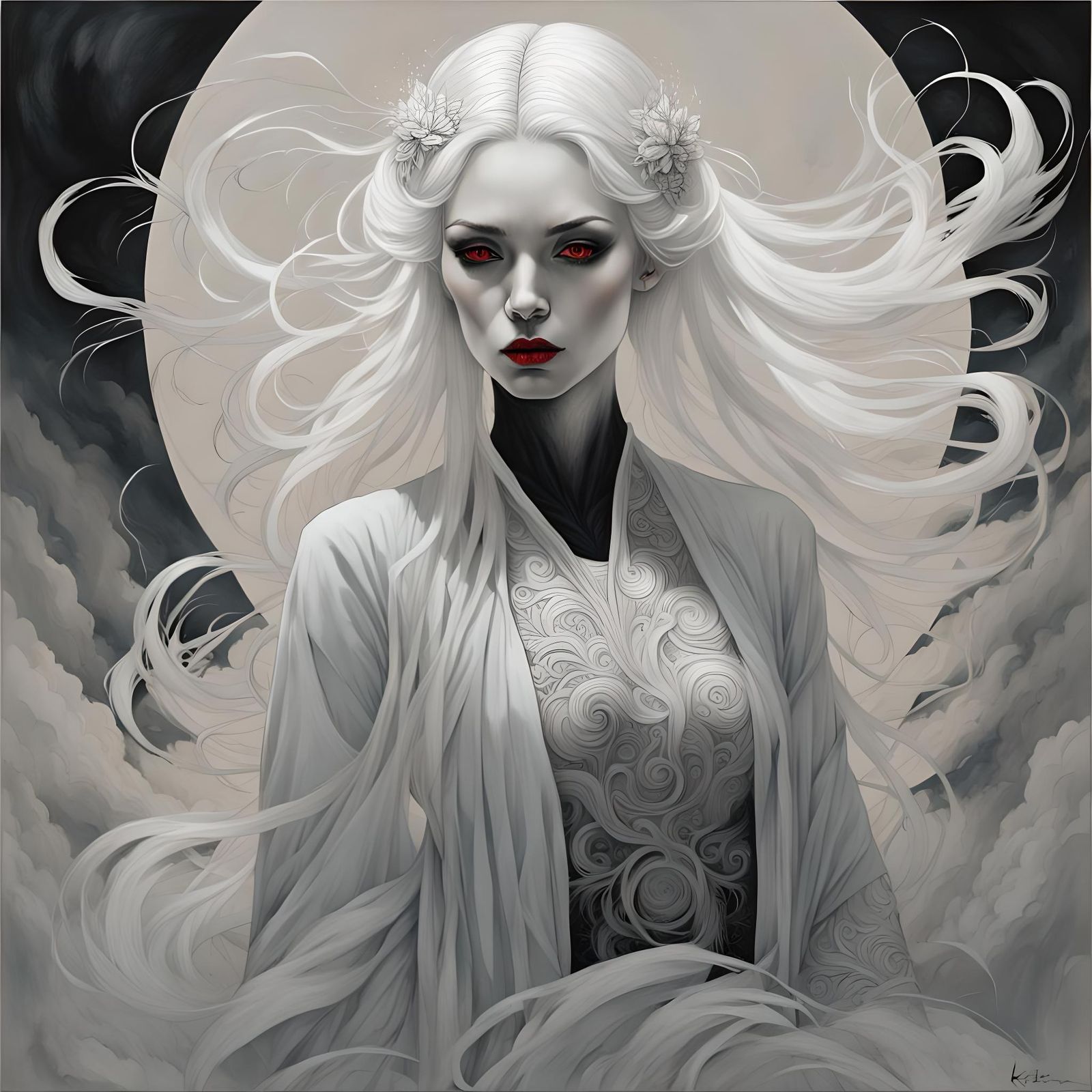 Monochrome Portrait of a Beautiful White Ghost