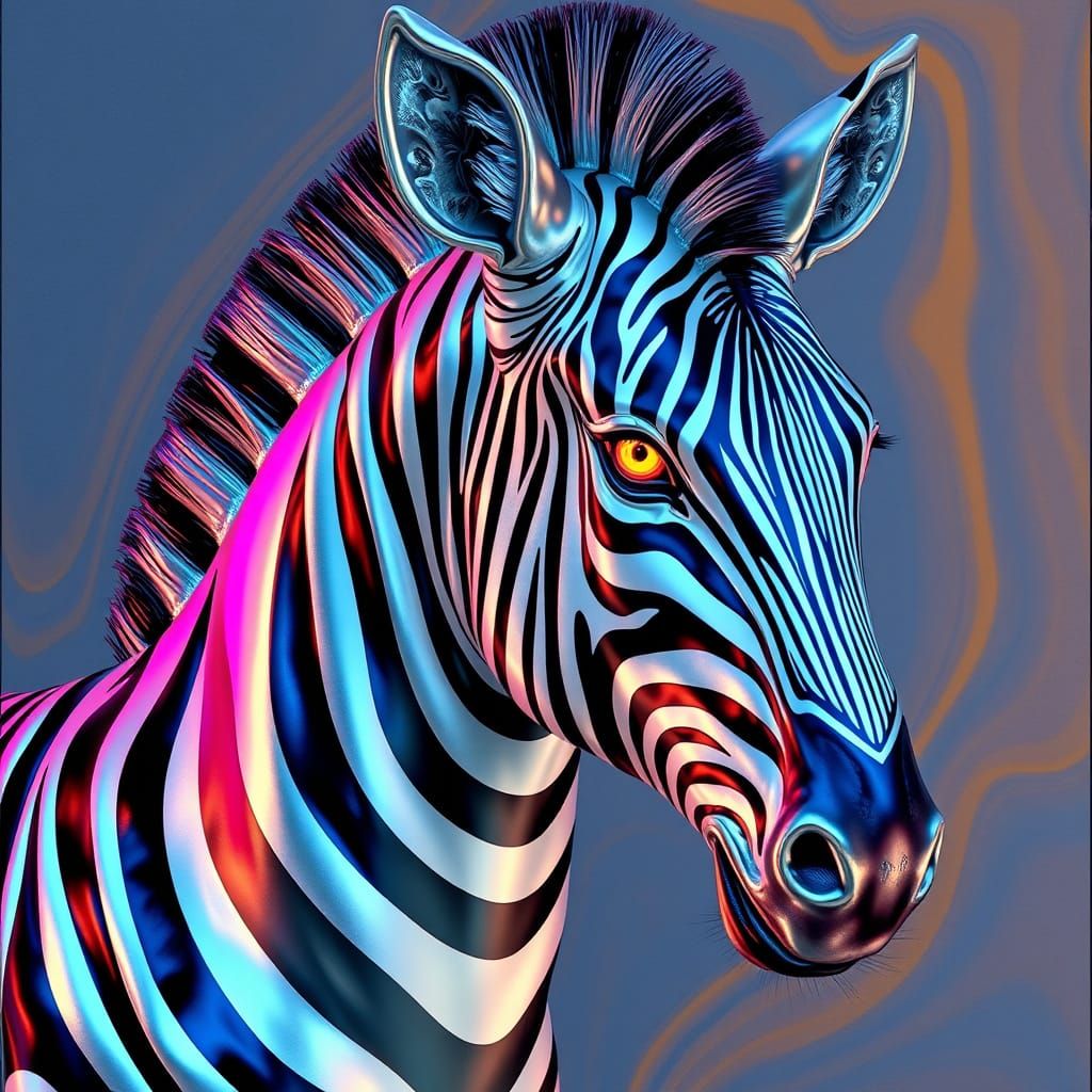 Liquid Silver Zebra with Iridescent Stripes