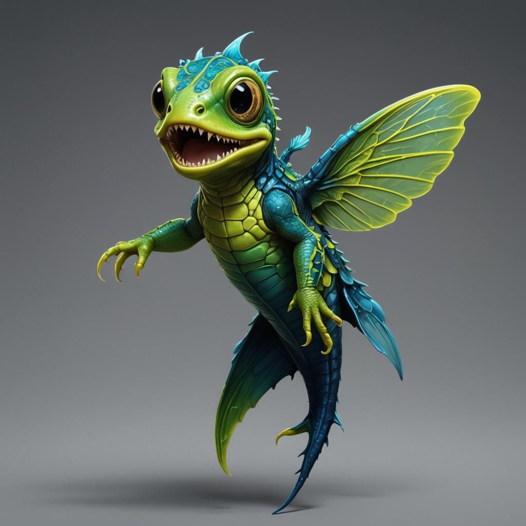 Neon Flying Tadpole Monster: Dark Fantasy Concept Art