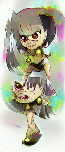 Chibi Zombie Magical Girl in 90s Cartoon Style