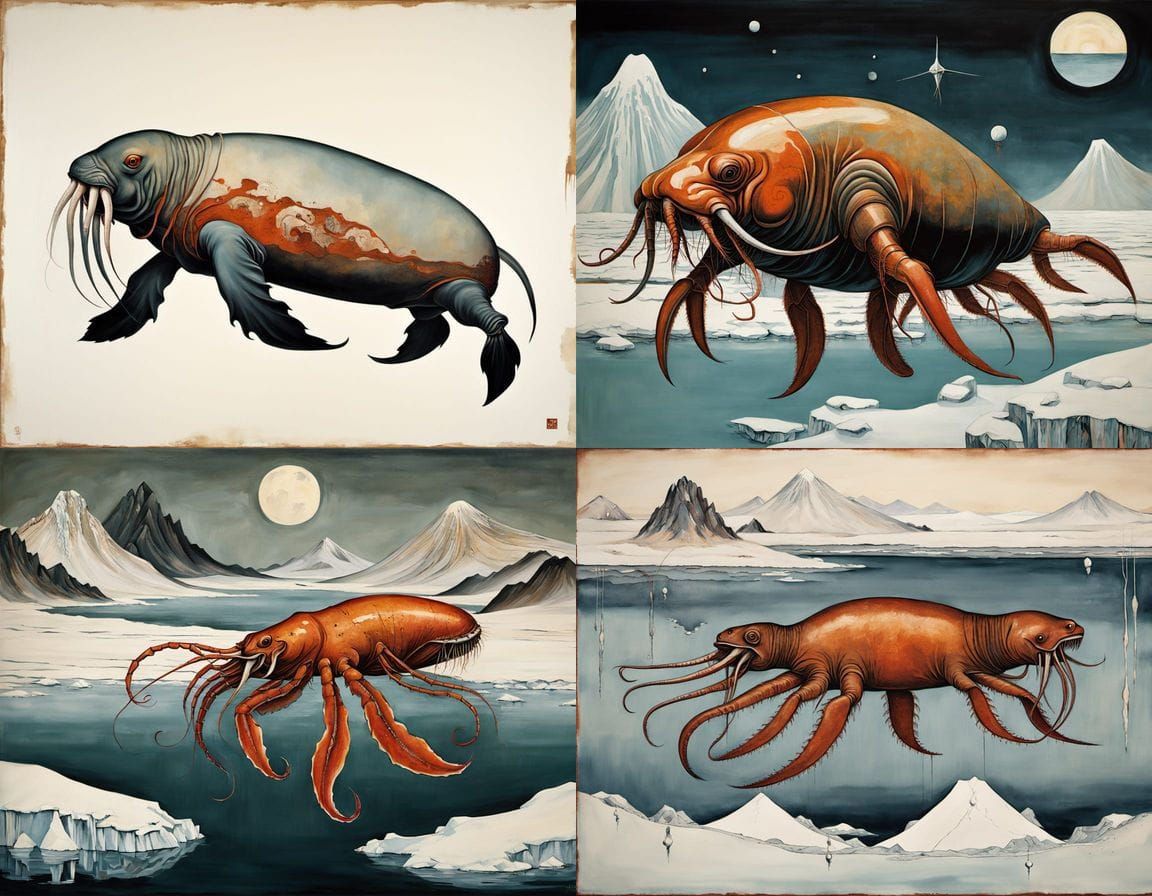 Mythical Walrus Prawn Squid in Ukiyo-e Style