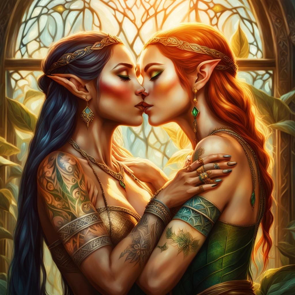 Elves Kissing by the Window 1