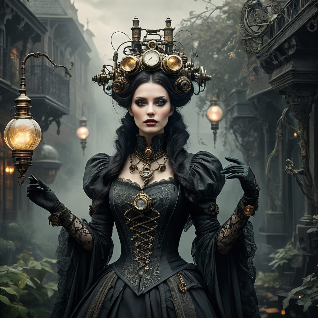 Steampunk Sorceress in Victorian-Era Elegance